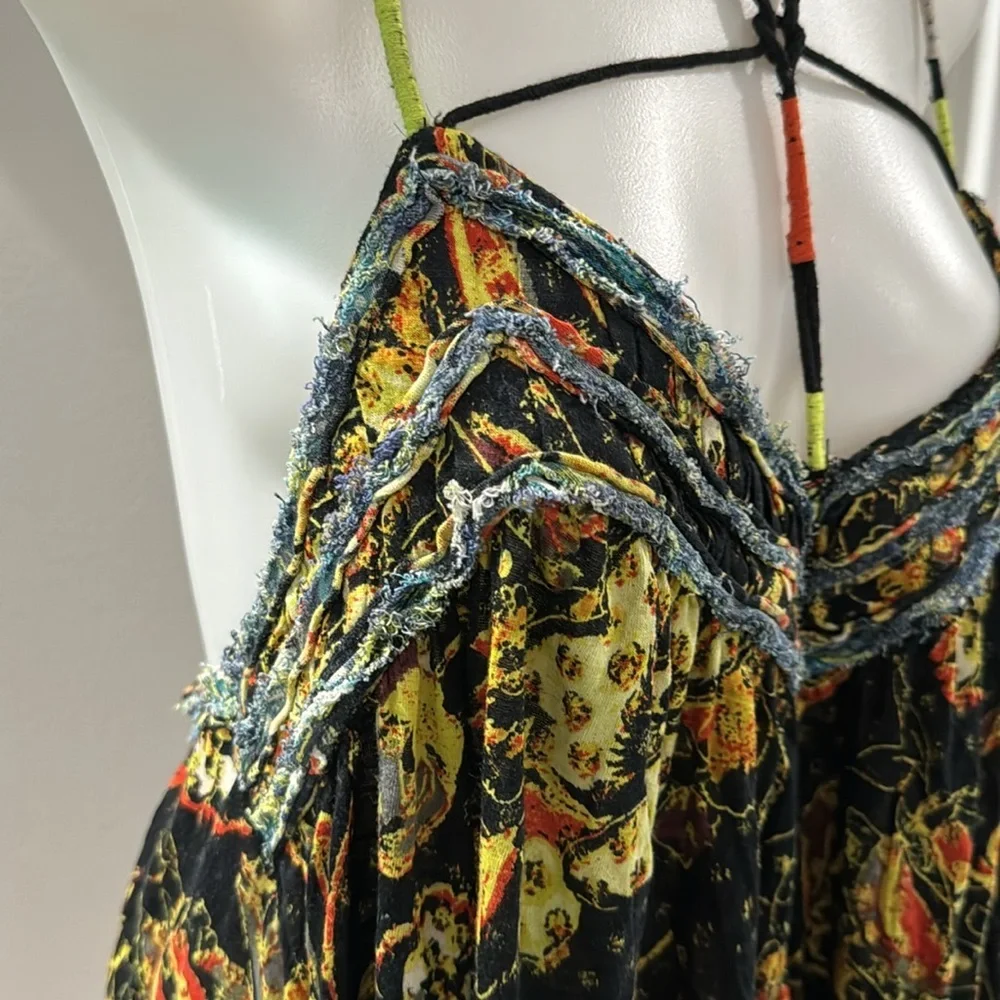 NWOT! Free People Women Oversized All Over Print Tassel Detail Garden Midi Dress